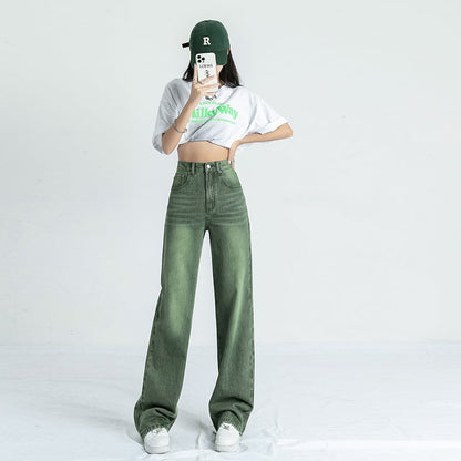 High Waist American Style Retro Straight Jeans - Green lengthened XL - Women's Fashion - Women's Clothing - Bottoms - Jeans