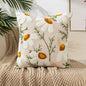 Flower Pillow Cover Embroidered Canvas Wool 18*18 Inch white pink