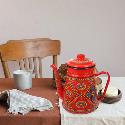 Red Enamel Coffee Pot Stovetop Tea Kettle - - Tea Supplies