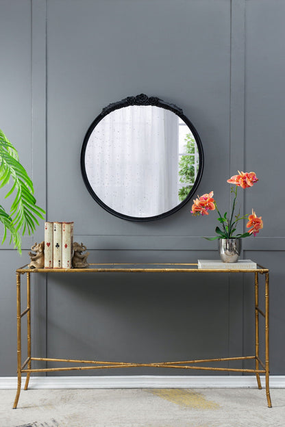 Round Hand Carved Rose Antique Mirror Frame, Wall Mirror For Live Space - - Wall Mirrors