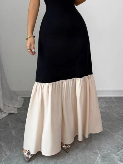 Two-Tone Spaghetti Strap Maxi Dress - -