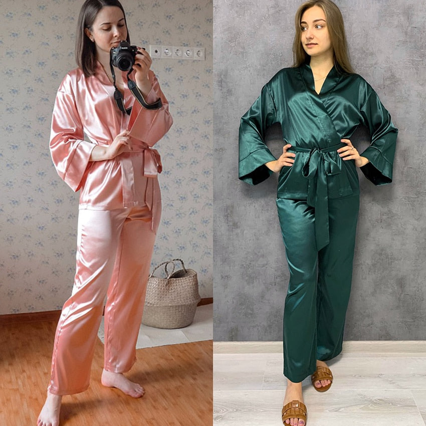 2 Piece Set Satin Sleepwear - - sleepwear