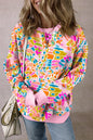 Printed Round Neck Long Sleeve Sweatshirt - Fuchsia Pink -