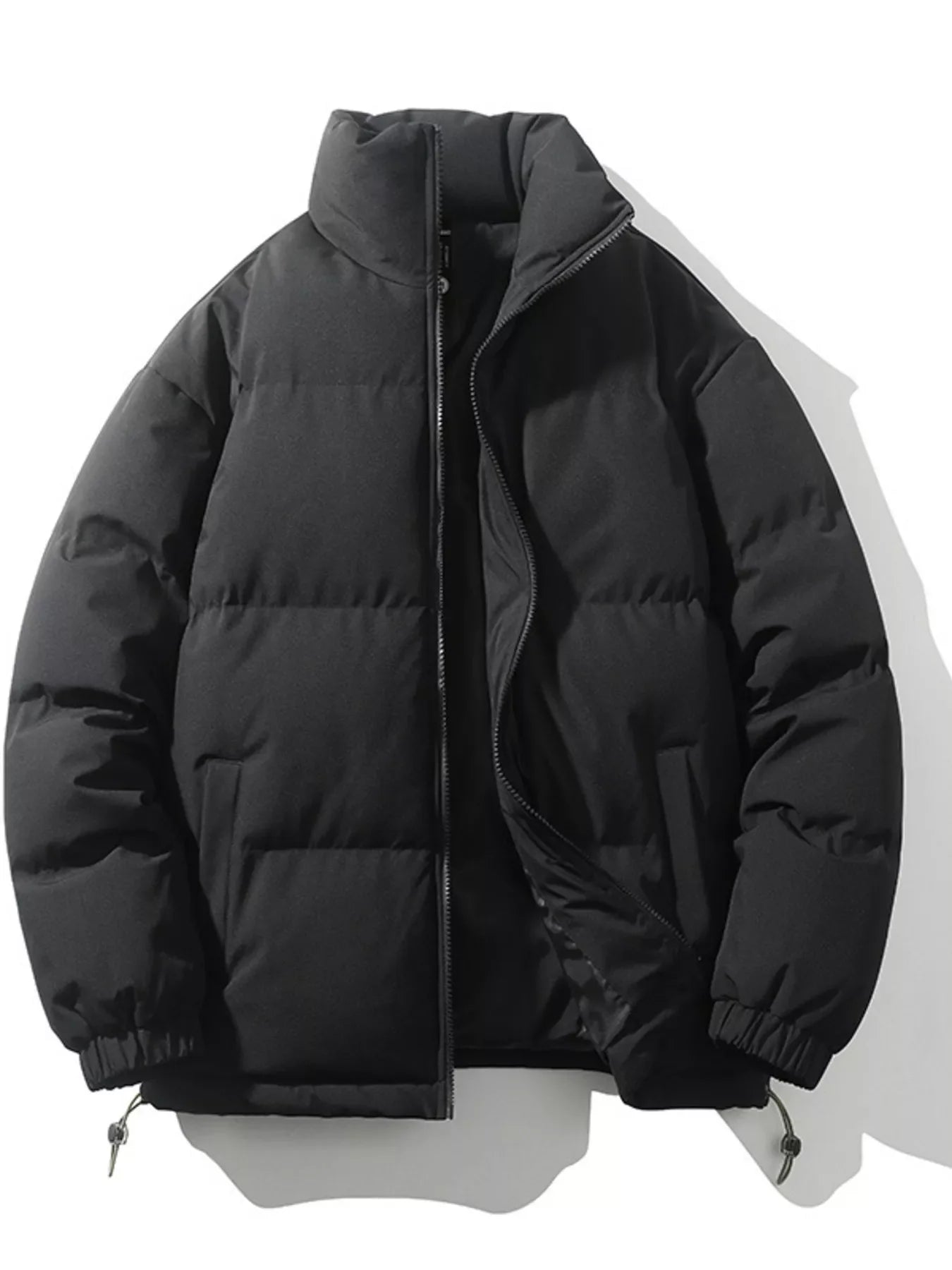 Men's Full Size Padded Zip Up Puffer Jacket Plus Size - Black -