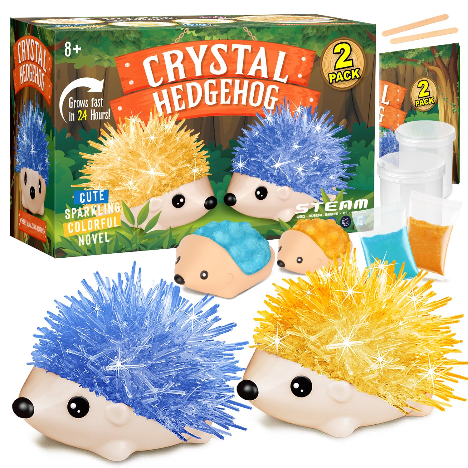 SparkleHog Crystal Science Kit - Dual Color Hedgehog Growth - 2 Hedgehog Crystal - crystal grow kit