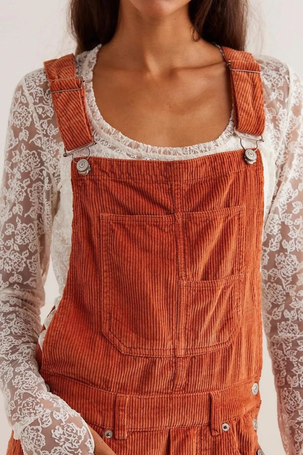 Corduroy Wide-Leg Overall with Adjustable Straps - -