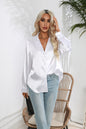 Lapel Collar Button Up Long Sleeve Shirt - White -