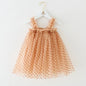 Girls Polka Dot Sequins Mesh Dress Puffy Skirt orange