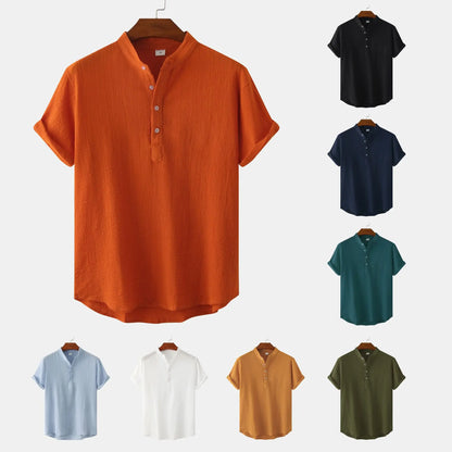 Short Sleeve Linen Henley Shirts