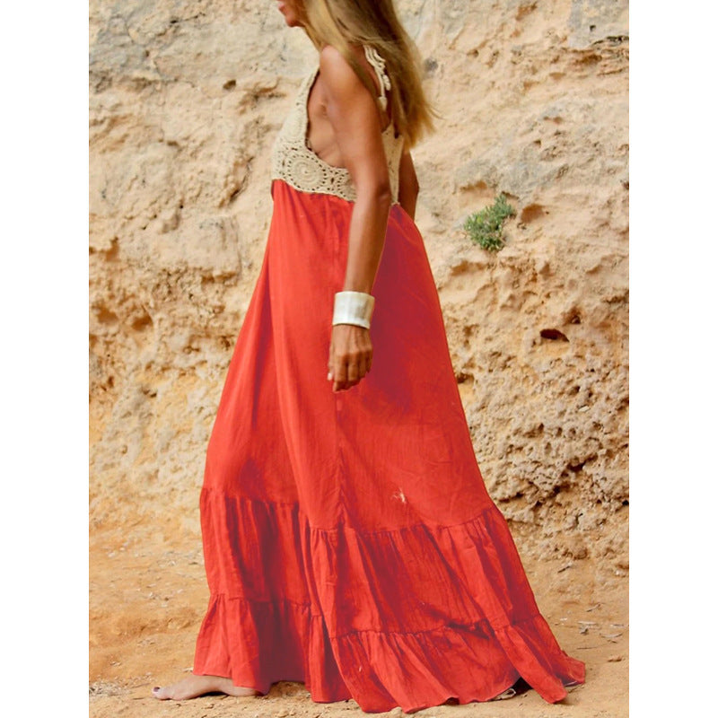 Chic Orange V-neck Halter Gown - Orange 2XL - dress
