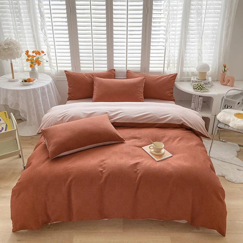 Cotton Four-Piece Set Waffle Cotton Quilt Cover and Four-Season