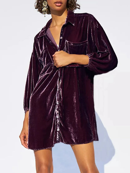 Collared Neck Button Down Long Sleeve Shirt - -