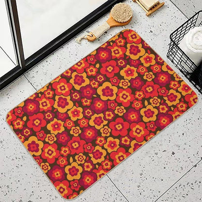 Retro Vintage Orange Poppies Anti-Trip Bath Mat - - Bath Mats & Rugs