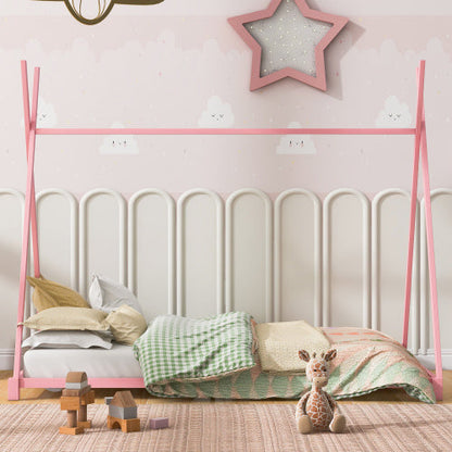 Metal Twin Size House Platform Bed With Triangle Structure - - bed frame