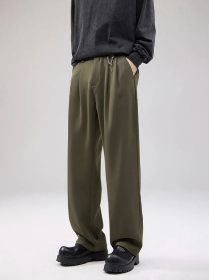 Men's Full Size Drawstring Wide Leg Pants with Pockets Plus Size - Army Green -