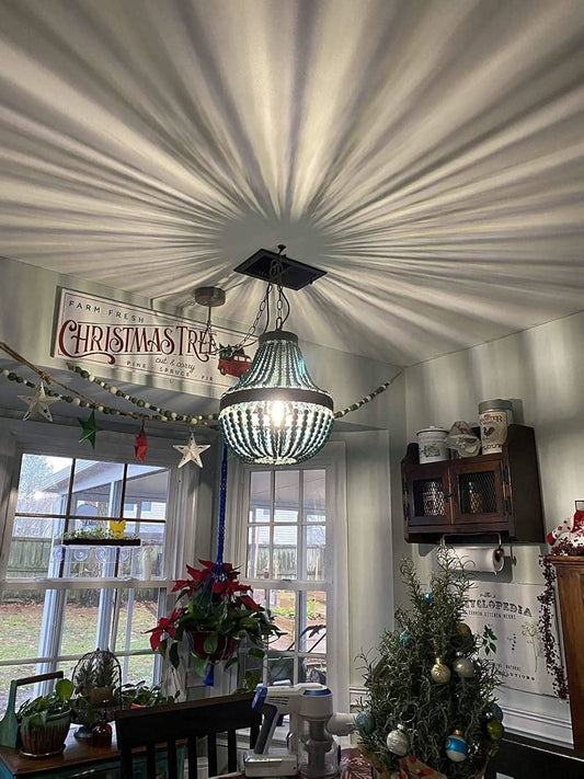 Gray Blue Rustic Wood Bead Chandelier Pendant Light - -