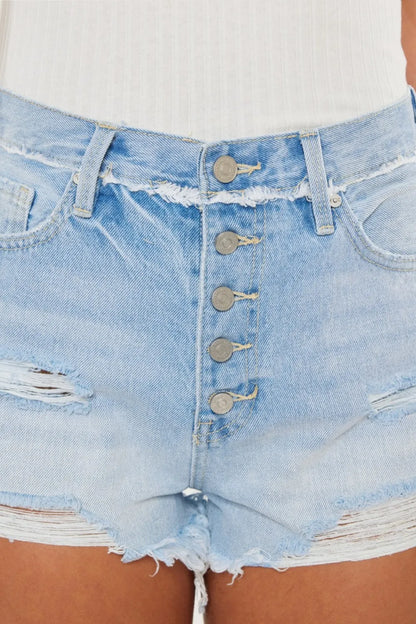 Kancan Distressed Button Fly Denim Shorts - -
