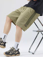 Men's Full Size Casual Loose-Fit Drawstring Shorts with Stripe Detail Plus Size - Light Green -