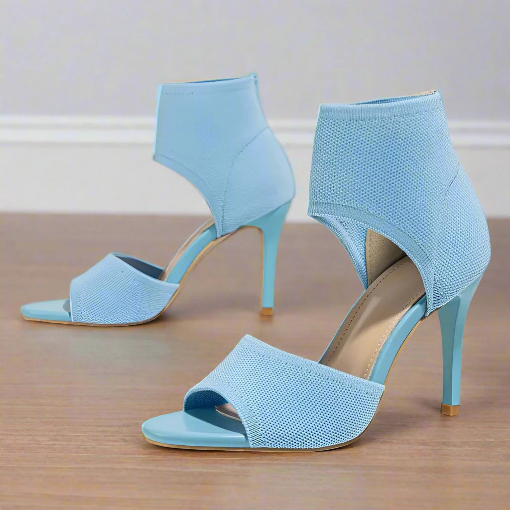 Baby Blue Color Knit Fabric Fashion Pumps High Heels for Women