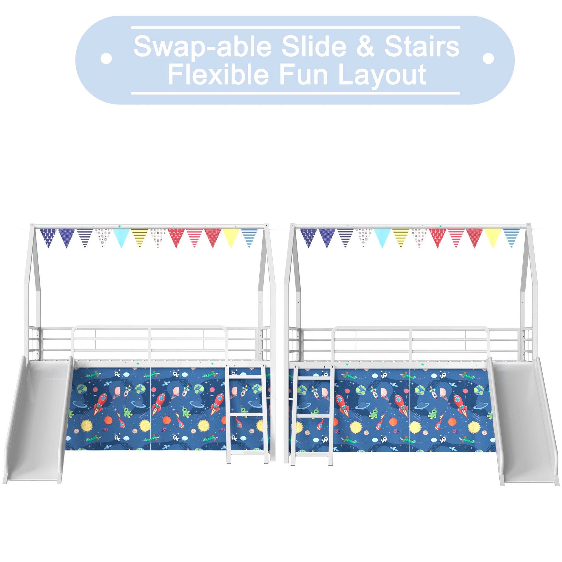 Jack - House Loft Bed With Slide And Curtain Set- HouseOfZazla- {{Product type}}