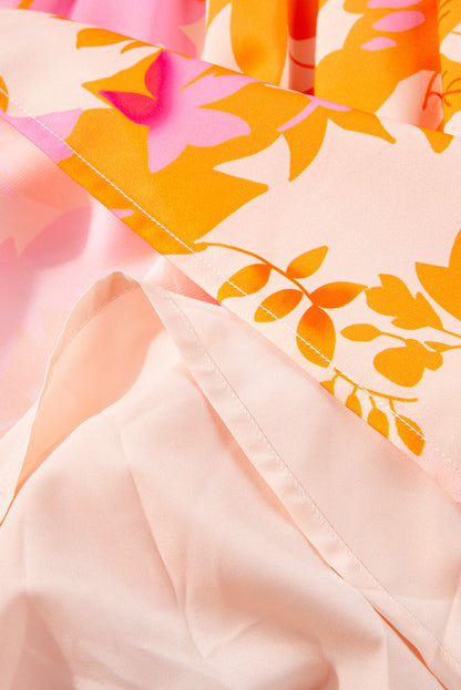 Orange Abstract Print Smocked Lantern Sleeve Ruffle Mini Dress - - Dresses/Mini Dresses