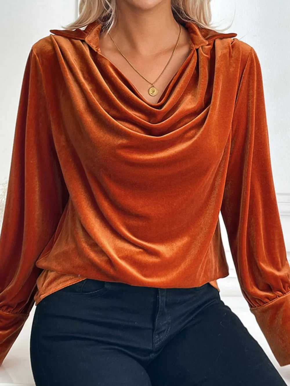 Perfee Ruched Long Sleeve Blouse - -