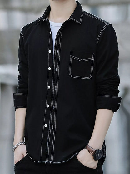 Men's Full Size Button Up Long Sleeve Shirt Plus Size - -