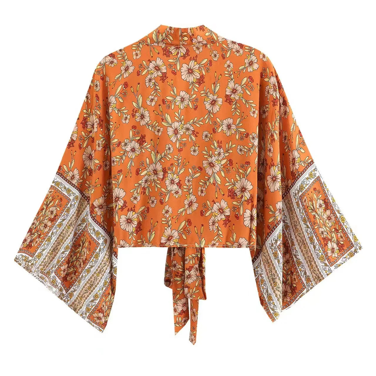 Kimono Shirt Floral Batwing Sleeves