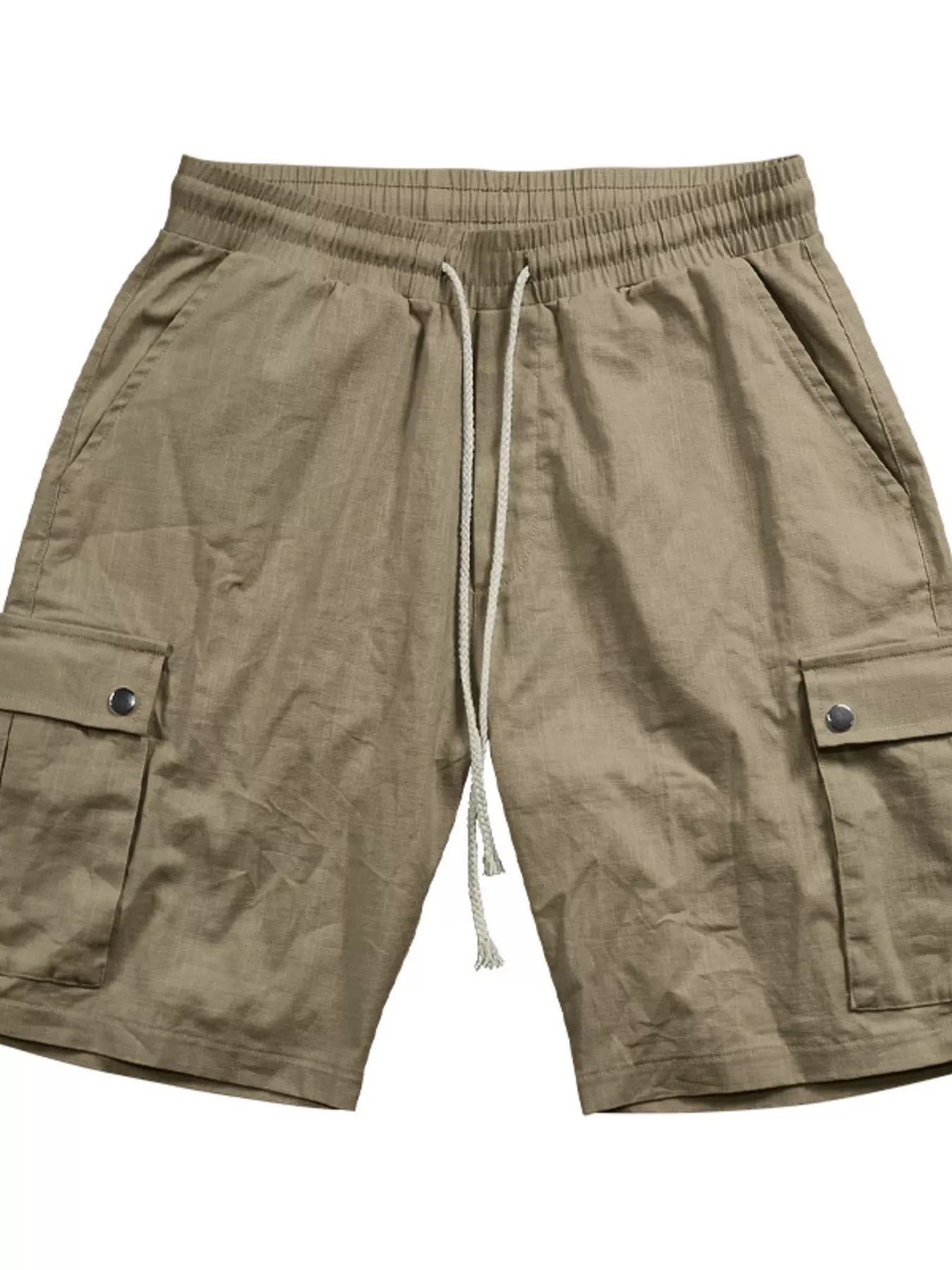 Men's Full Size Drawstring Casual Cargo Shorts Plus Size - Khaki -