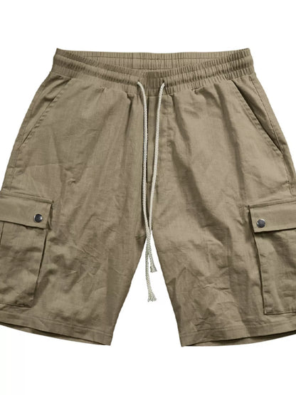 Men's Full Size Drawstring Casual Cargo Shorts Plus Size - Khaki -