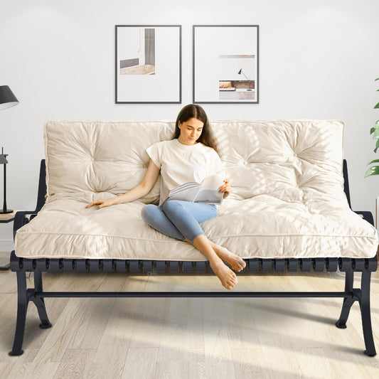 MAXYOYO 6" Futon Mattress Full Size Velvet Thick Futons Sofa Couch Bed Floor Mattress for Adults Shredded Foam Filling (Frame Not Included) Beige 54x80 Inch - Beige Full -