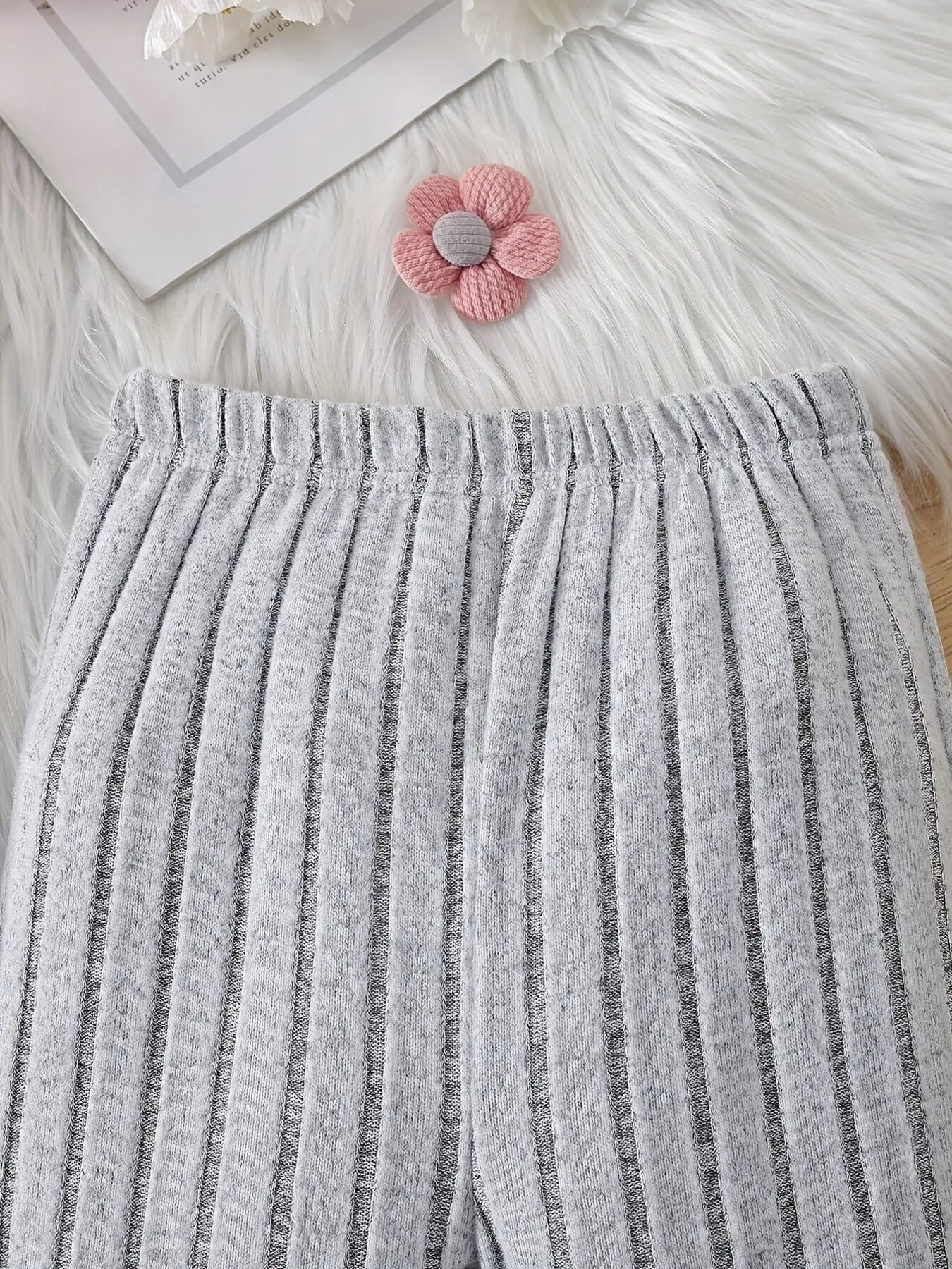 Children's Ribbed Knit Hooded Top and Pants Set - -