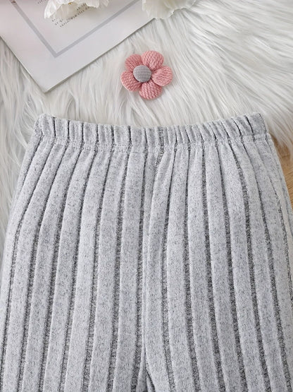 Children's Ribbed Knit Hooded Top and Pants Set - -