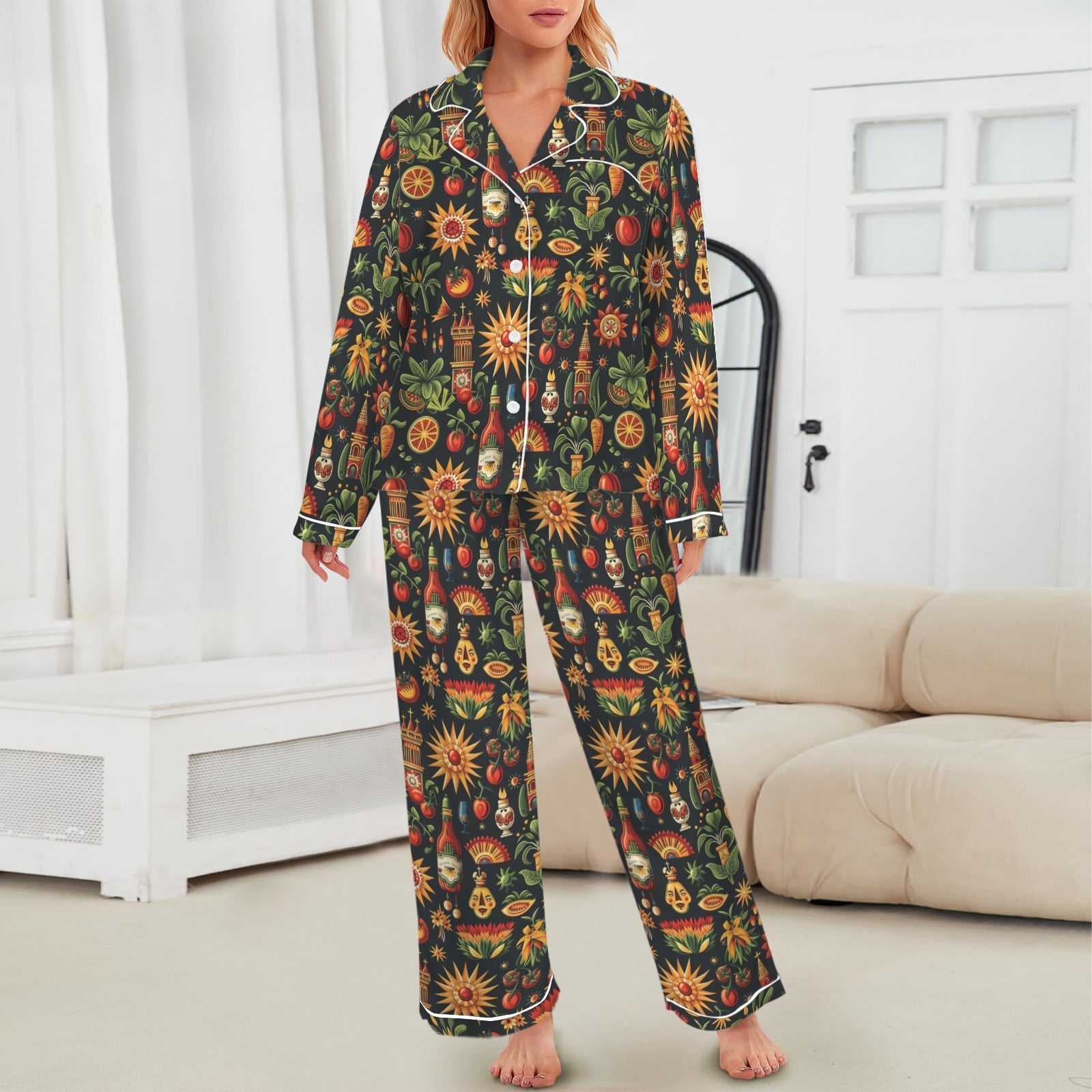 Baha Ranch Colores De Mexico - Mexican Culture Satin Pajamas - - Pajama Sets