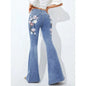 Stretch Floral Embroidery Jeans for Women Light Blue