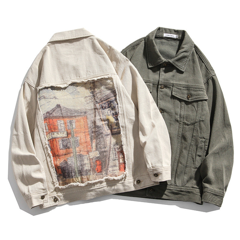 Retro Loose Jacket with Patch Design - - jacket