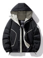 Men's Plus Size Contrast Hooded Puffer Jacket - Black -