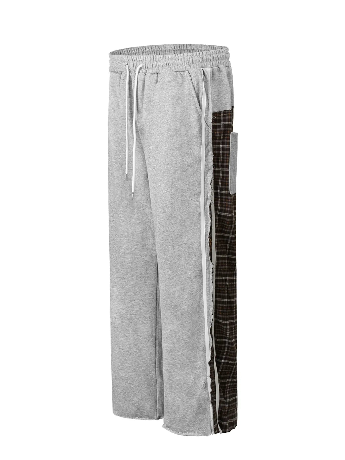 Men's Drawstring Patchwork Plaid Wide Leg Pants - -