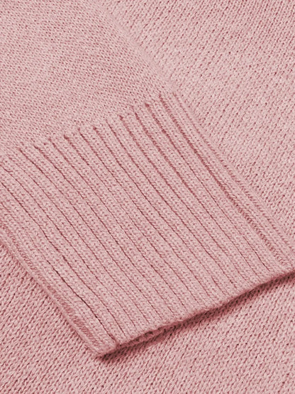 V-Neck Long Sleeve Knit Top - -