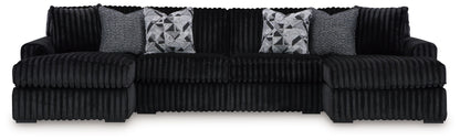 Midnight-Madness - Sectional - Black 3 Pc. Double Chaise Sectional - Stationary Sectionals