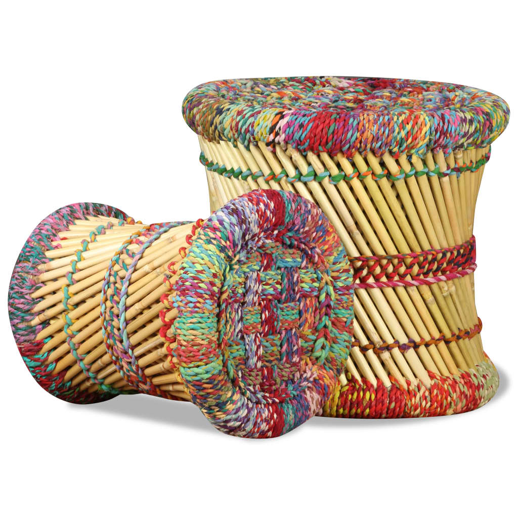 Handwoven Chindi Stool Set (2 Pieces) - - Stool