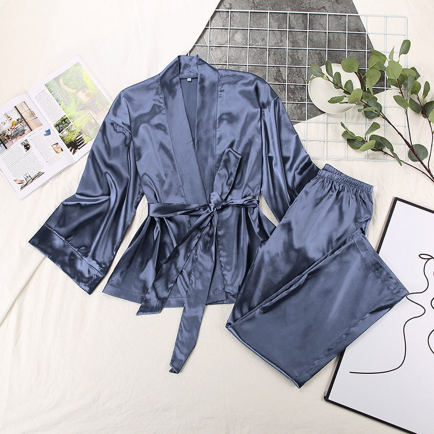 2 Piece Set Satin Sleepwear - - sleepwear