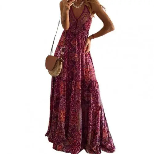 Women Boho Vintage Maxi Dress - Purple Extra Large - dress