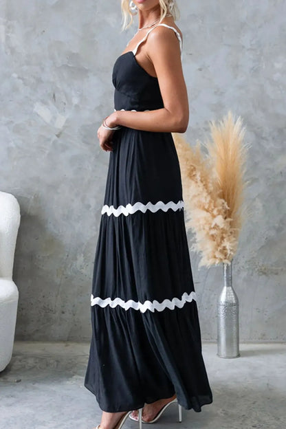 Tiered Maxi Dress with Scalloped Trim - -