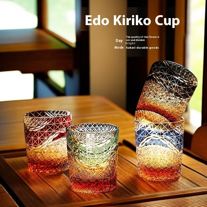 Edo Kiriko Japanese Handmade Cut Glass Cup – Single or Set of 4 - - Glass Art