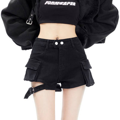 Fashionable American Retro Shorts for Women - Black L - shorts