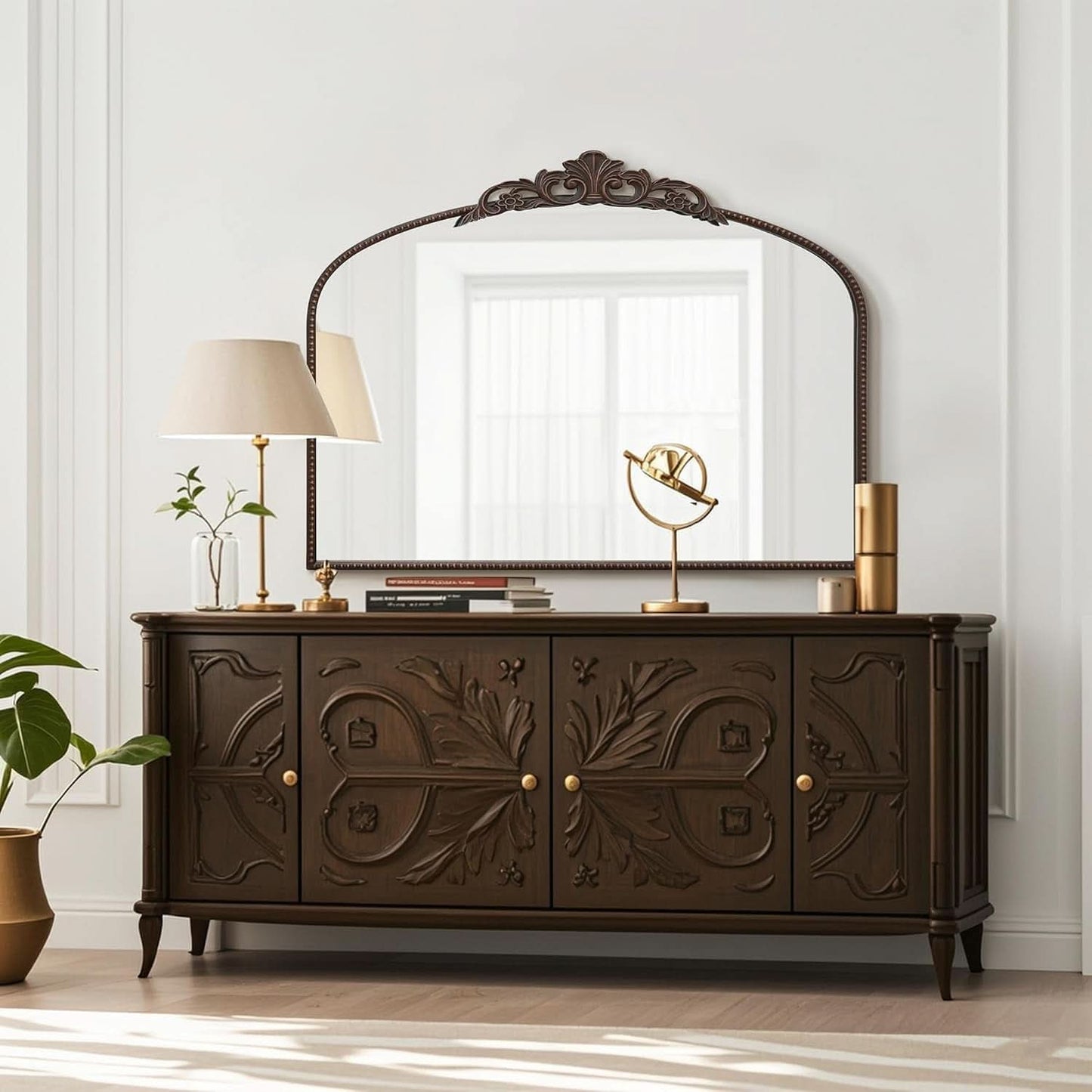 Bronze Vintage Baroque Mirror 40 By 30 Inch Arch Wall Mount - - Mirror