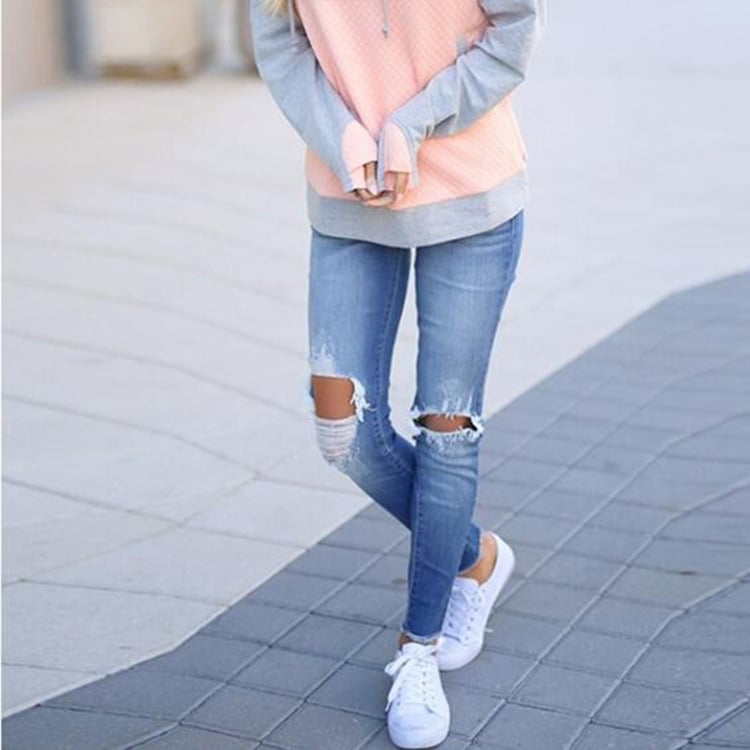 Chic Ripped Fringe Jeans - Blue 2XL - jeans