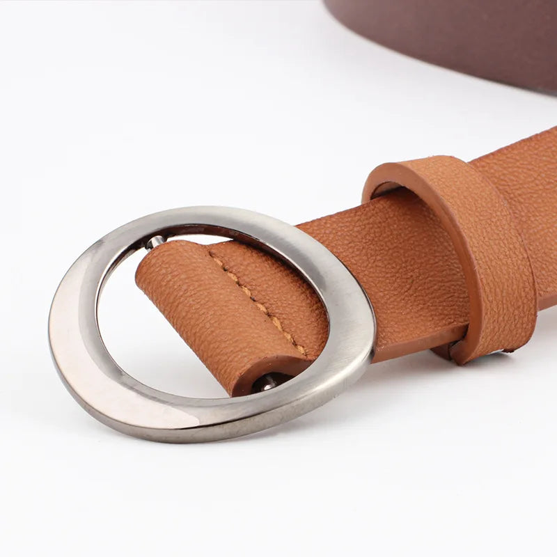 Belt With Round Buckle Vintage Simple Non Porous Ladies PU Leather Belt