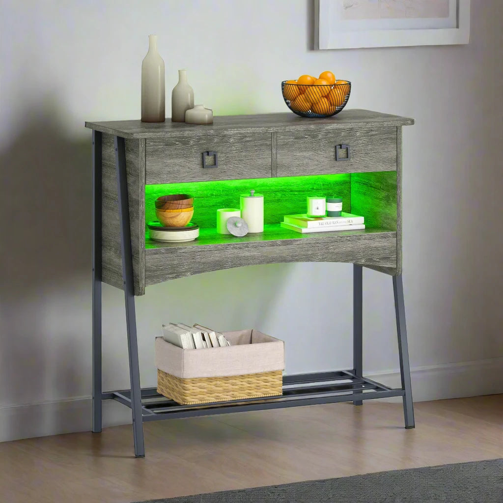 Console Table With Storage Drawers and Shelf